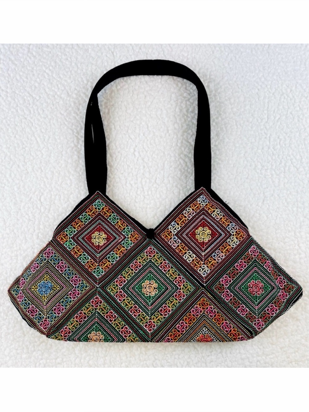 (NWOT) Burmese Multicolored Hand-Embroidered Geometric Shoulder Bag